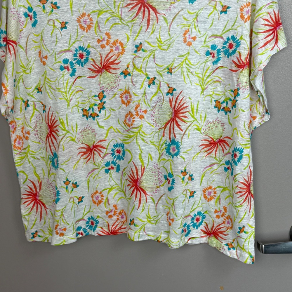 Joie Floral Linen Top Womens XL White Multi Short Sleeve Crew Neck NWT - Picture 7 of 11